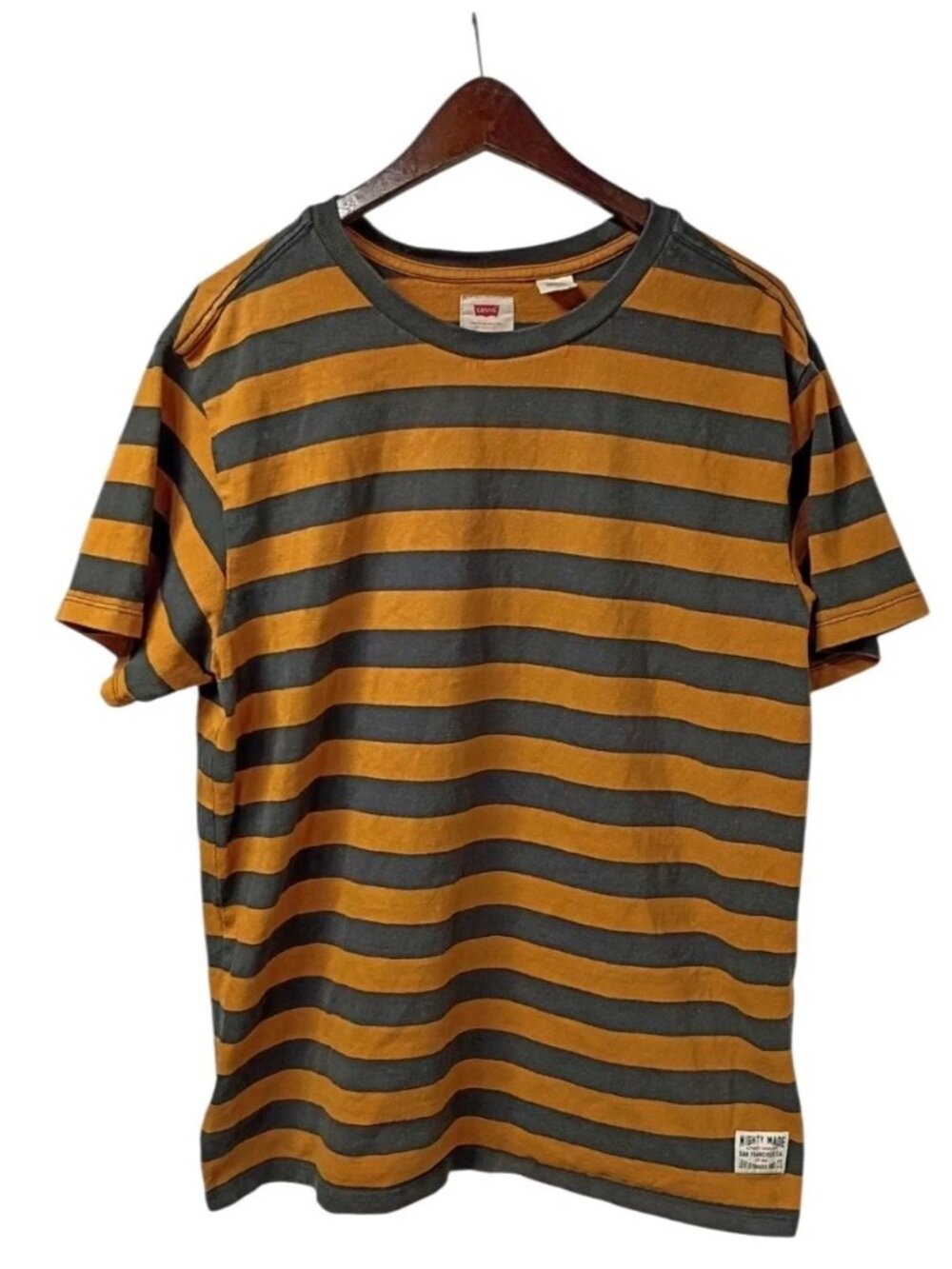 Levis Mens T-Shirt Top Large Black And Orange Striped Cotton 2016 Rare Y2k